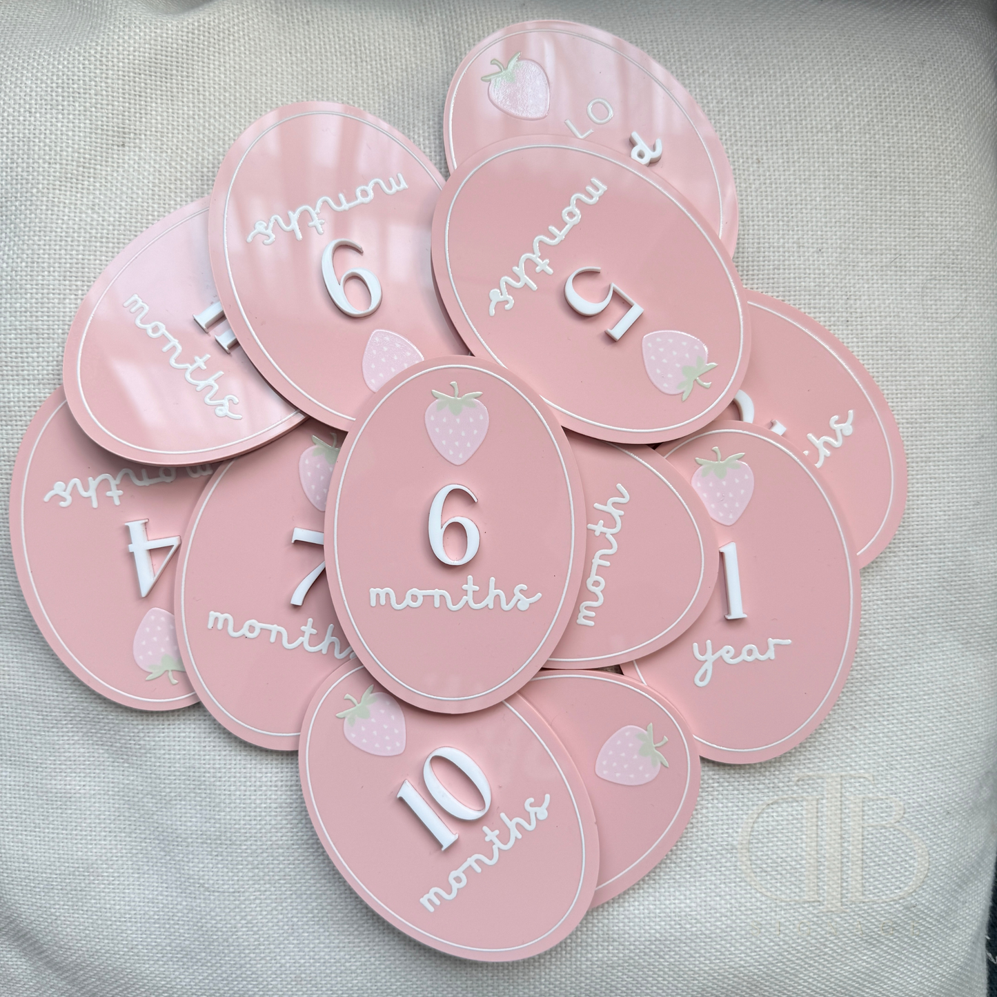 Acrylic Monthly Milestone Disc | Birthday Milestone Acrylic Sign | Full Set Monthly Milestone Signs | Baby Photo Props | Birth Announcement Signage | Strawberry Accent