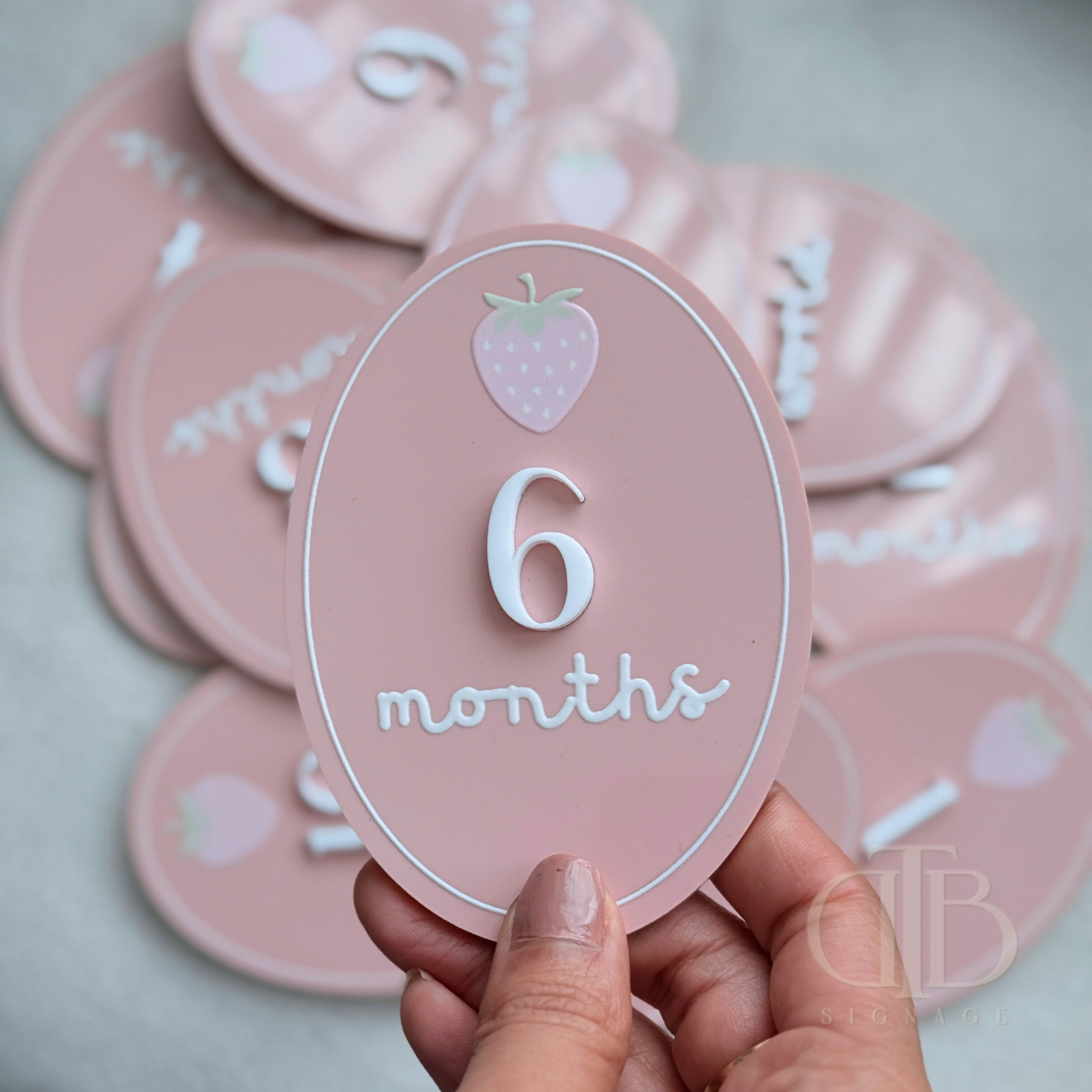 Acrylic Monthly Milestone Disc | Birthday Milestone Acrylic Sign | Full Set Monthly Milestone Signs | Baby Photo Props | Birth Announcement Signage | Strawberry Accent