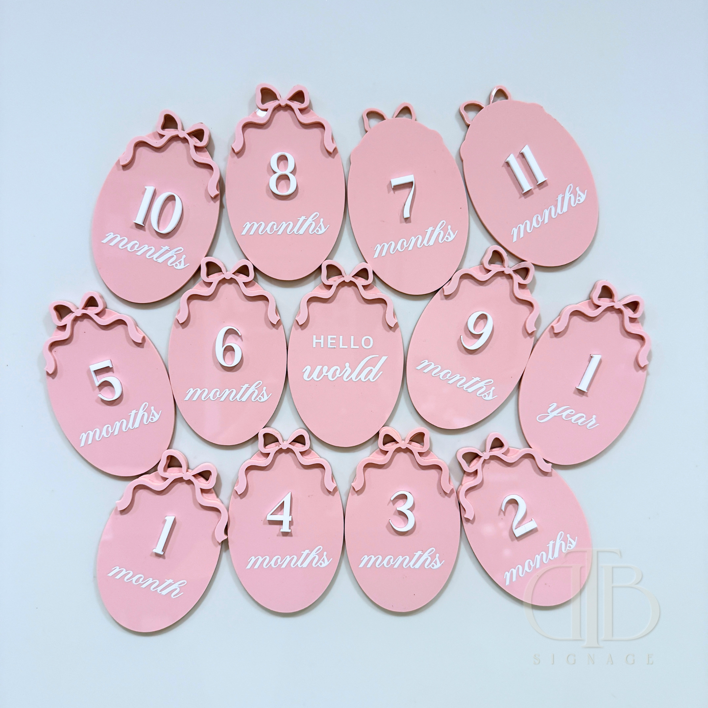Acrylic Birth Milestone Signage | Birthday Milestone Sign | Full Set Monthly Milestone Signs | Baby Photo Props | Birth Announcement Signage | Bow Accent