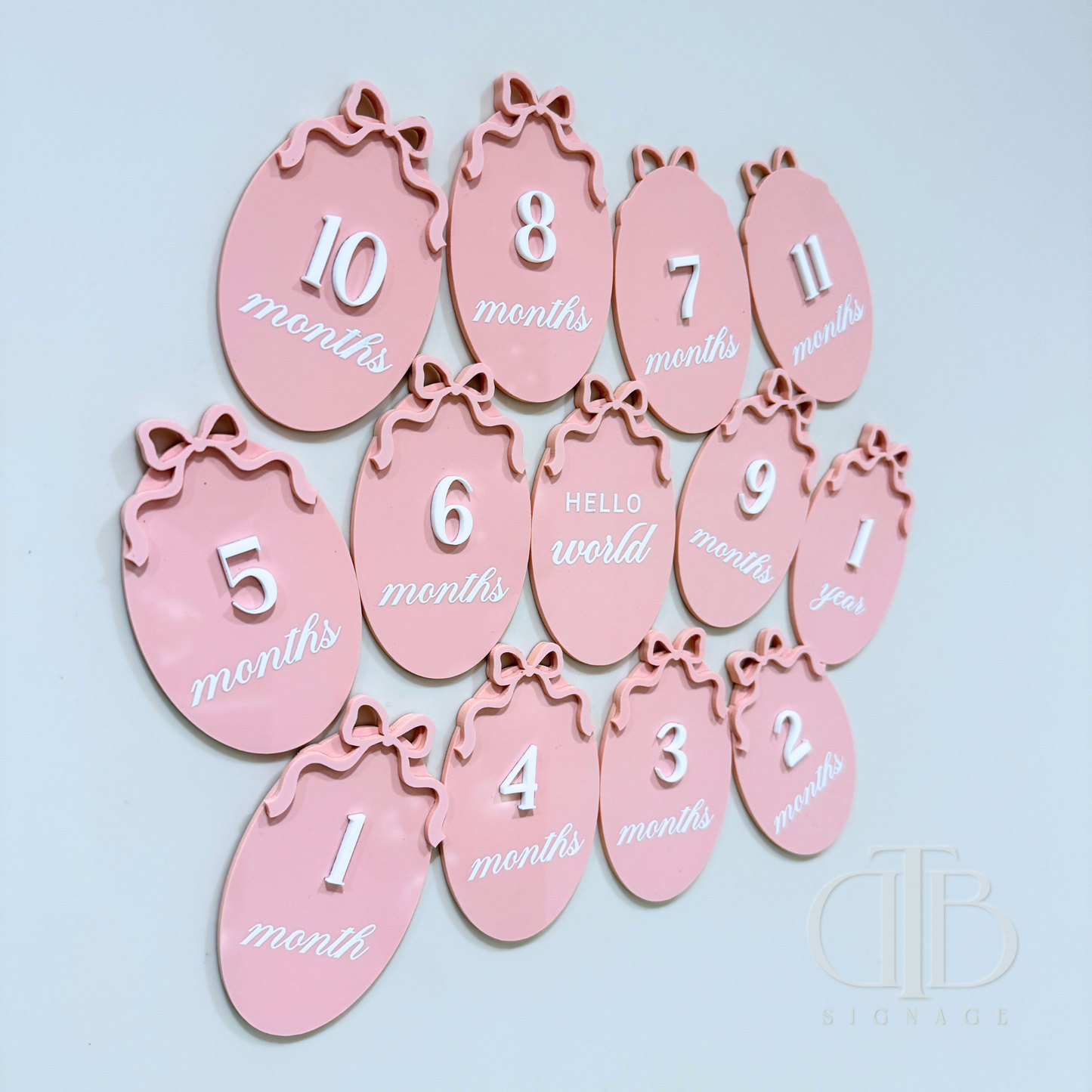 Acrylic Birth Milestone Signage | Birthday Milestone Sign | Full Set Monthly Milestone Signs | Baby Photo Props | Birth Announcement Signage | Bow Accent
