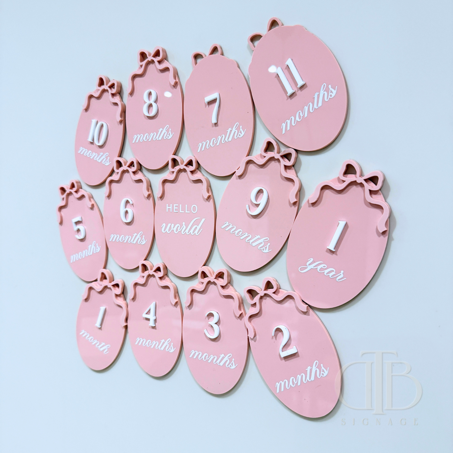 Acrylic Birth Milestone Signage | Birthday Milestone Sign | Full Set Monthly Milestone Signs | Baby Photo Props | Birth Announcement Signage | Bow Accent