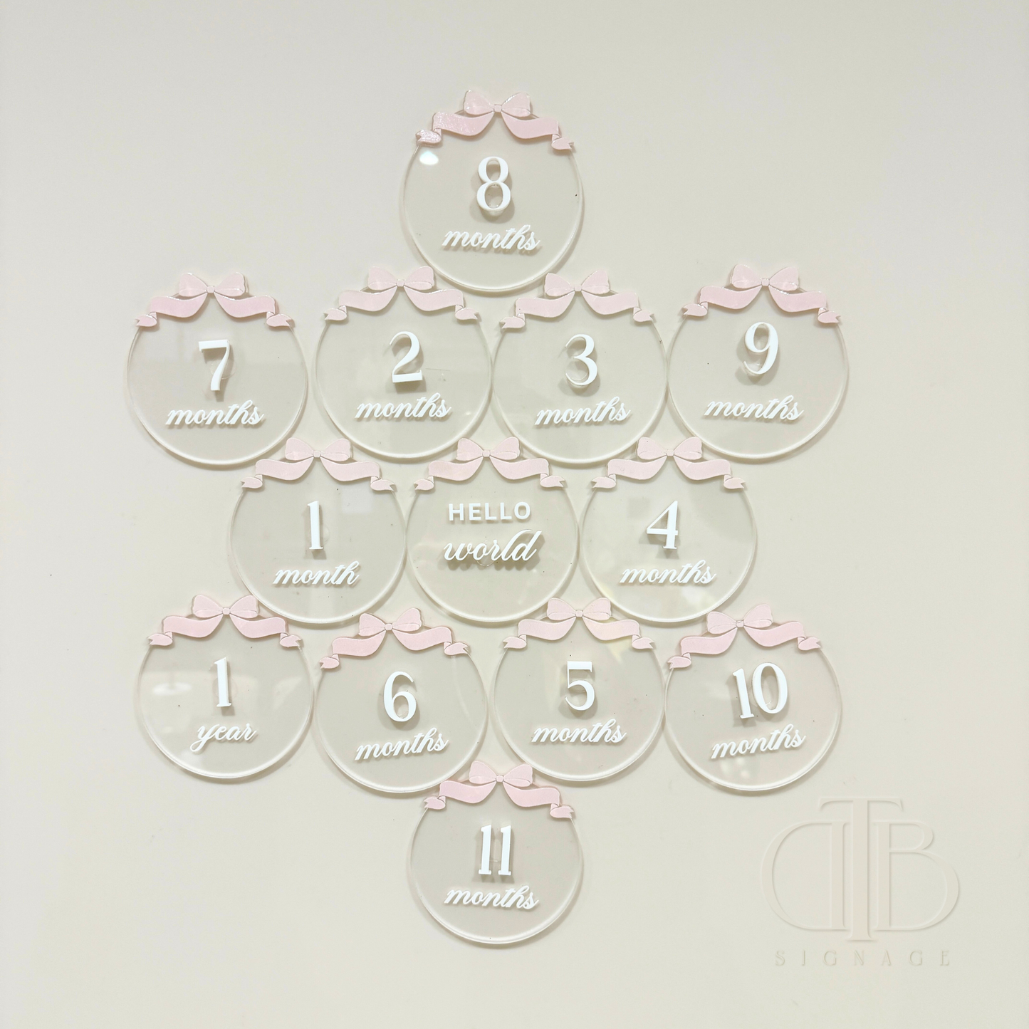 Clear Acrylic Milestone Signage | Birthday Milestone Acrylic Disc | Full Set Monthly Milestone Signs | Baby Photo Props | Birth Announcement Signage | Bow Accent