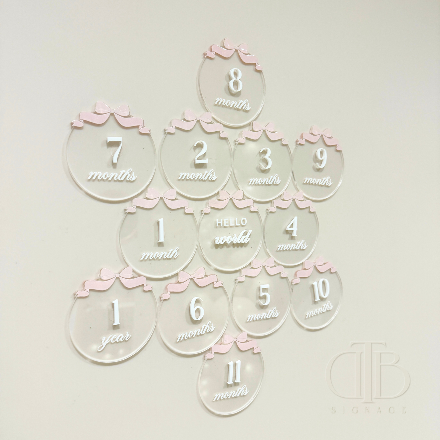 Clear Acrylic Milestone Signage | Birthday Milestone Acrylic Disc | Full Set Monthly Milestone Signs | Baby Photo Props | Birth Announcement Signage | Bow Accent