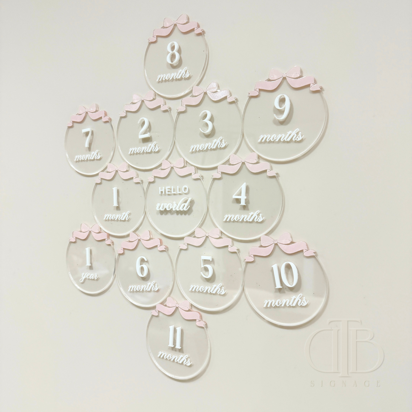 Clear Acrylic Milestone Signage | Birthday Milestone Acrylic Disc | Full Set Monthly Milestone Signs | Baby Photo Props | Birth Announcement Signage | Bow Accent