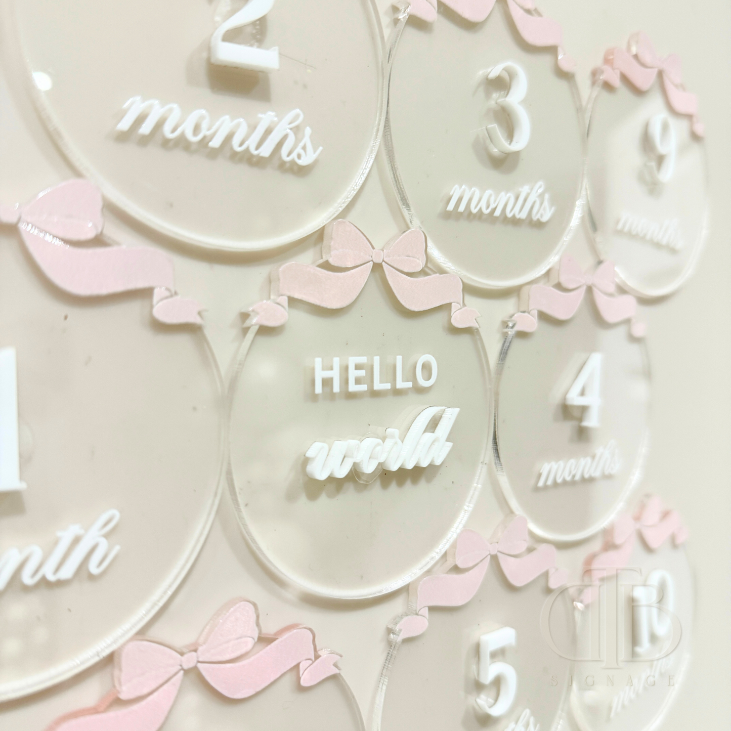 Clear Acrylic Milestone Signage | Birthday Milestone Acrylic Disc | Full Set Monthly Milestone Signs | Baby Photo Props | Birth Announcement Signage | Bow Accent