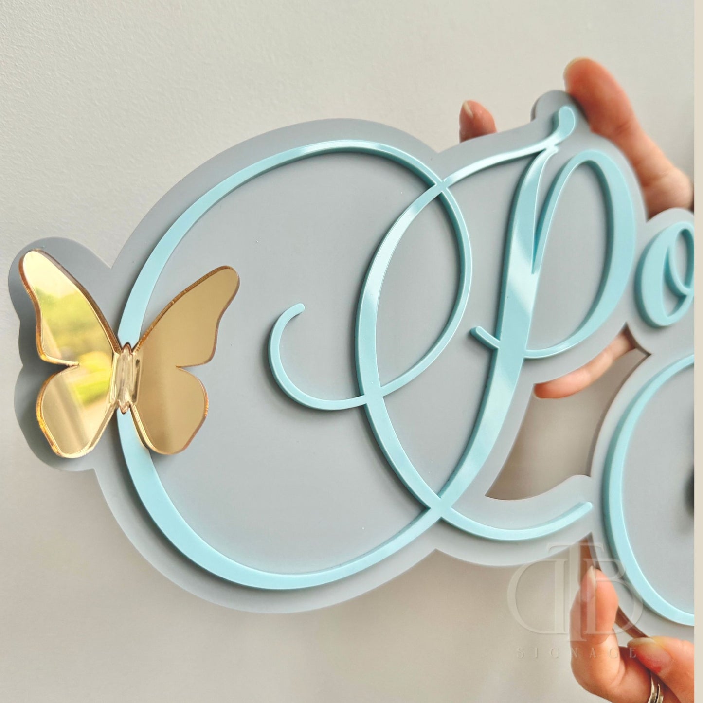 Personalised Nursery Acrylic Signage with 3D Butterfly Accent | Double Layer Acrylic