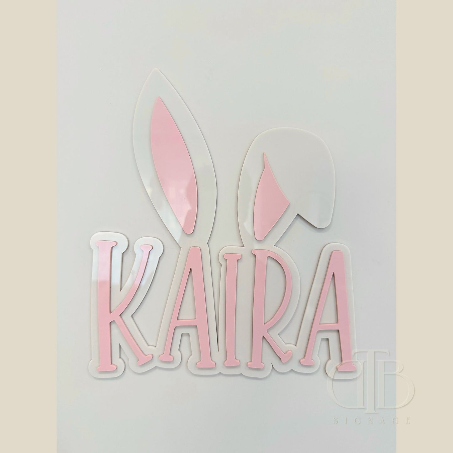 Bunny Name Acrylic Signage | Nursery Signage | Double Layer Acrylic | Baby Pink on Beige