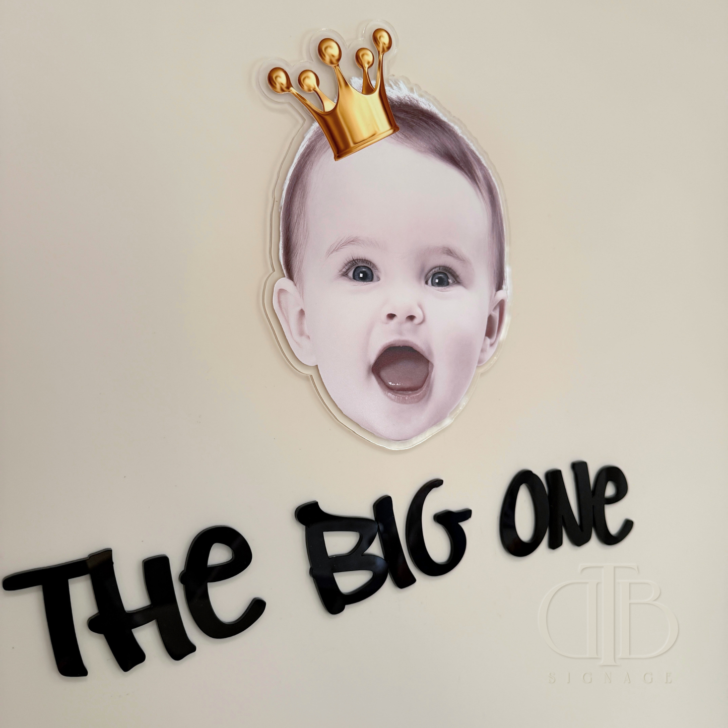 Birthday Signage with Baby Photo | Baby Photo Print on Acrylic | UV Print on Clear Acrylic | Crown Accent