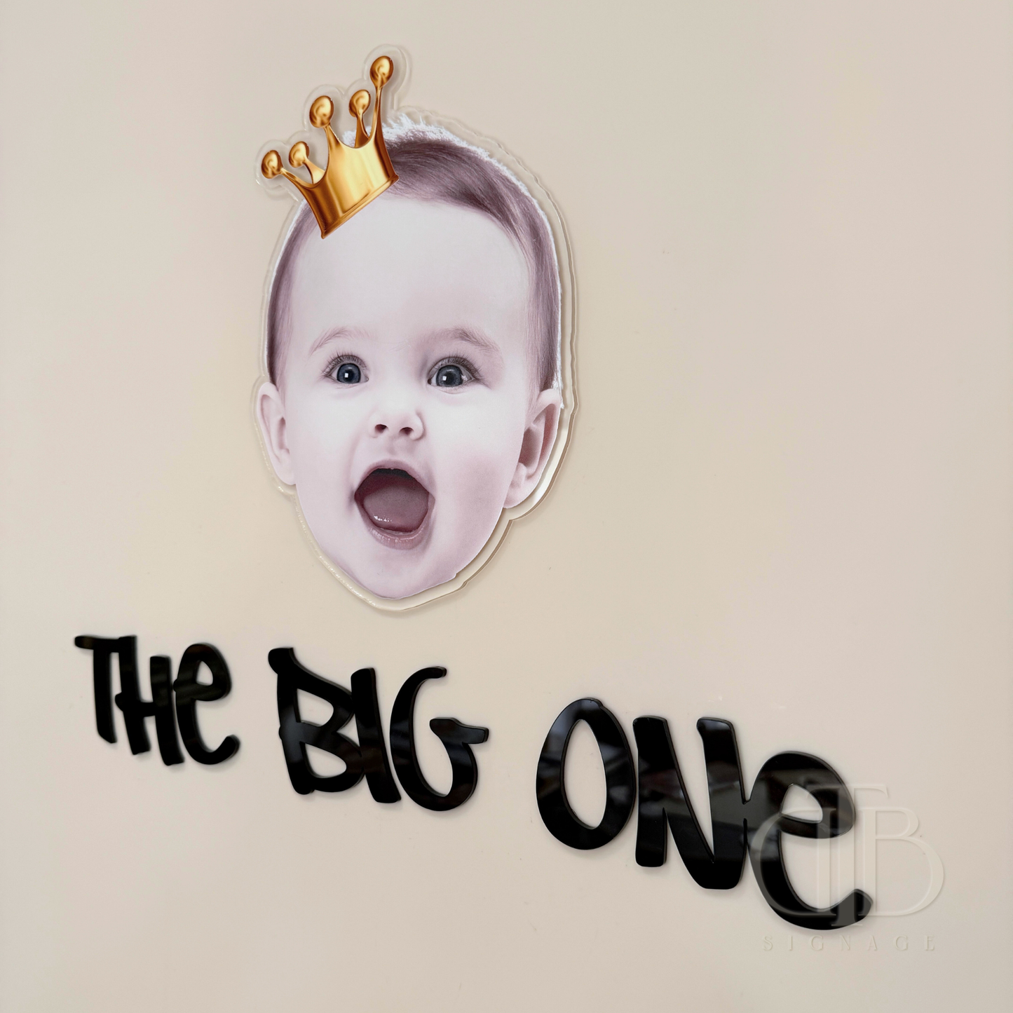 Birthday Signage with Baby Photo | Baby Photo Print on Acrylic | UV Print on Clear Acrylic | Crown Accent