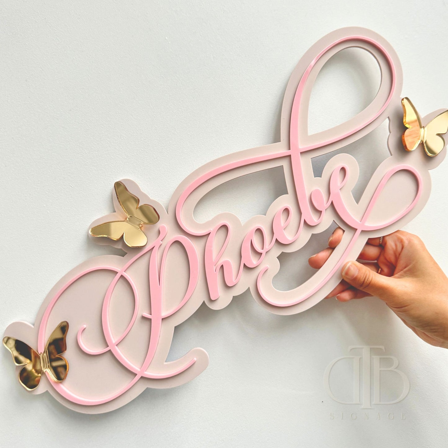 Customised Nursery Acrylic Signage with 3D Butterfly Accent | Double Layer Acrylic