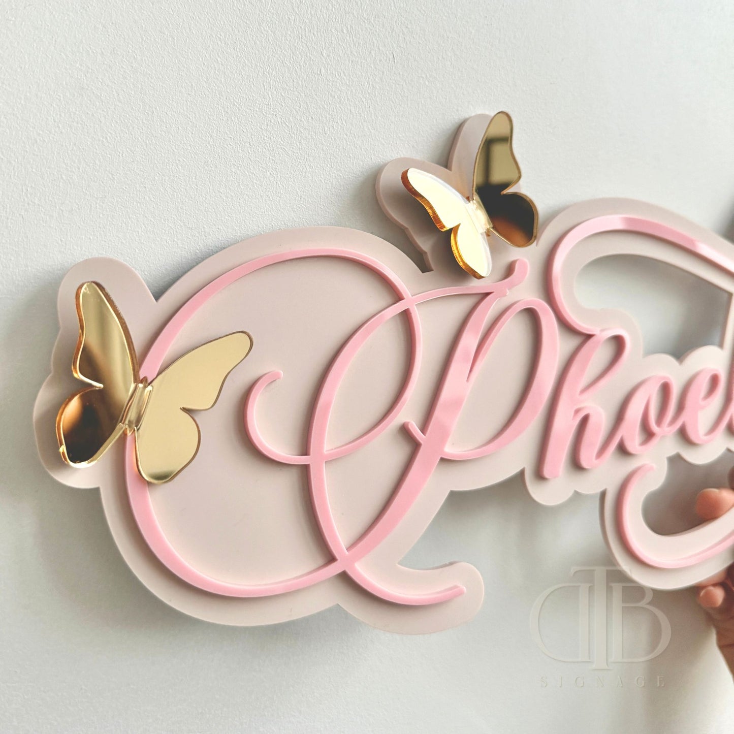 Customised Nursery Acrylic Signage with 3D Butterfly Accent | Double Layer Acrylic