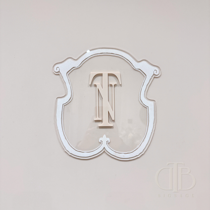 Luxury crest in Beige frame UV printed on clear acrylic, front view