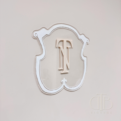 Luxury crest in Beige frame UV printed on clear acrylic, left view