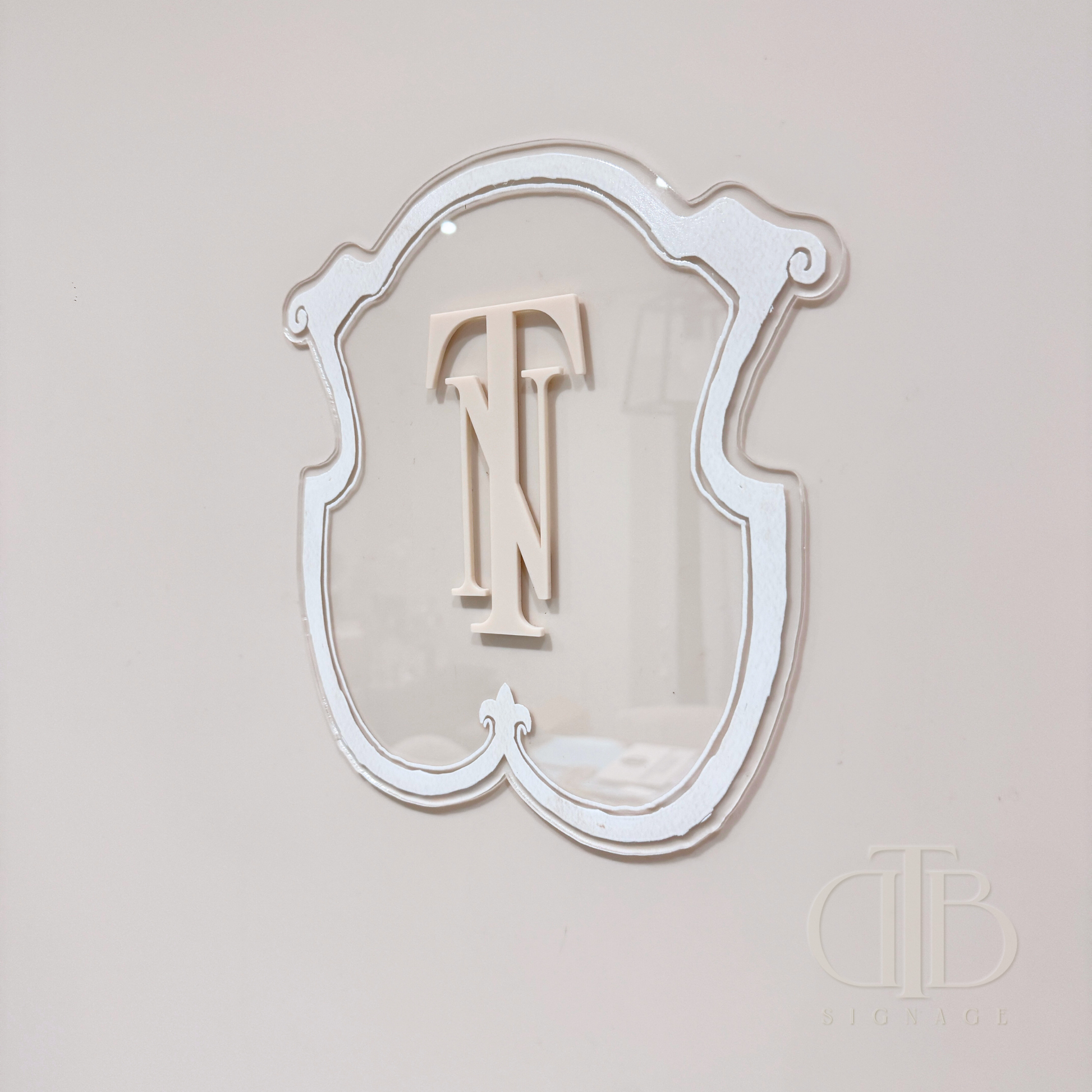 Luxury crest in Beige frame UV printed on clear acrylic, right view