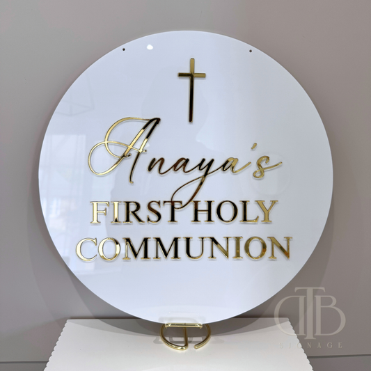 Personalised First Holy Communion Acrylic Signage | Acrylic Disc | Double Layer Acrylic