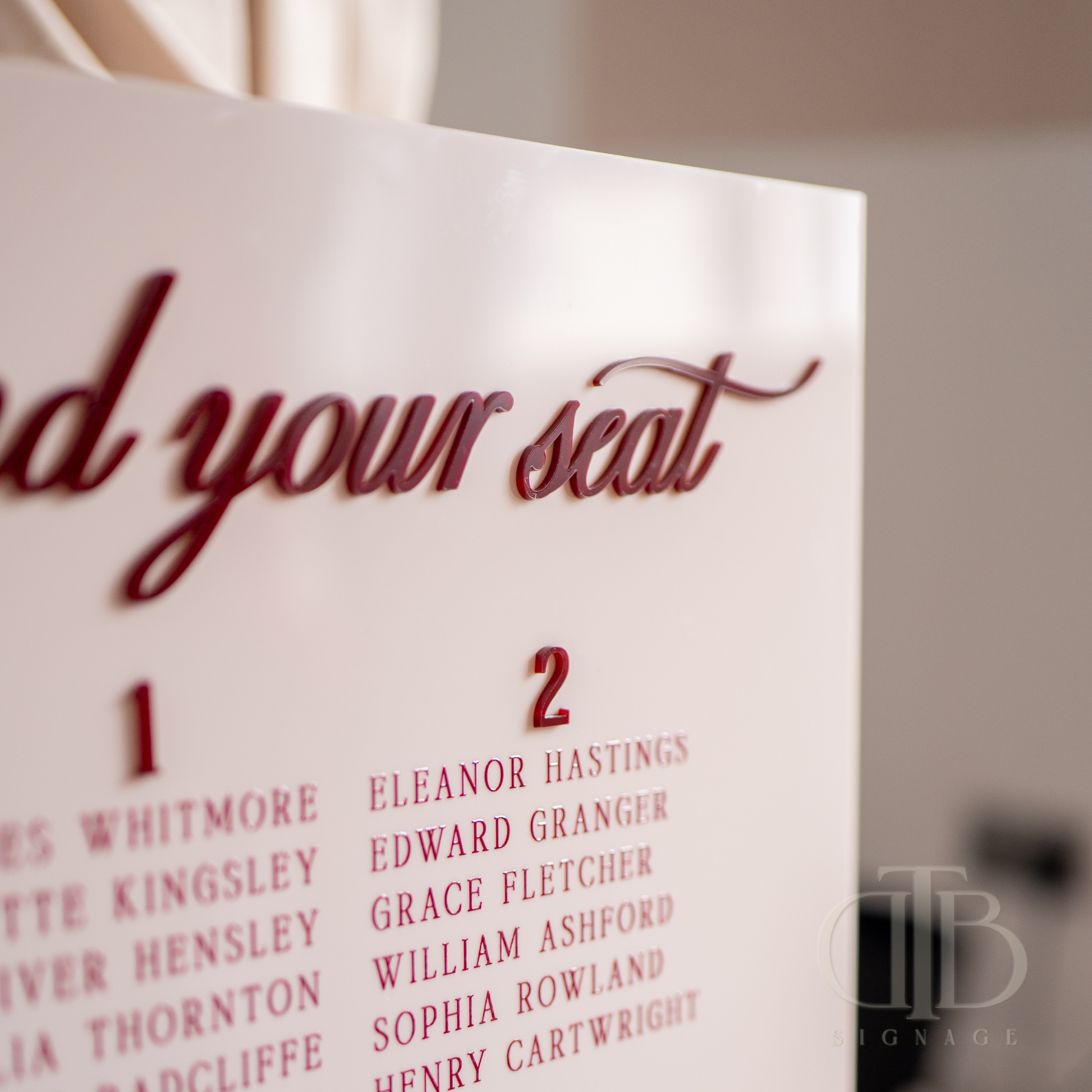 Seating chart with names and numbers on a white background