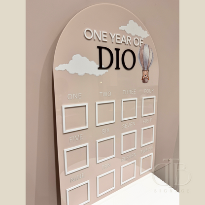One year photo frame with acrylic gloss shine, side angle