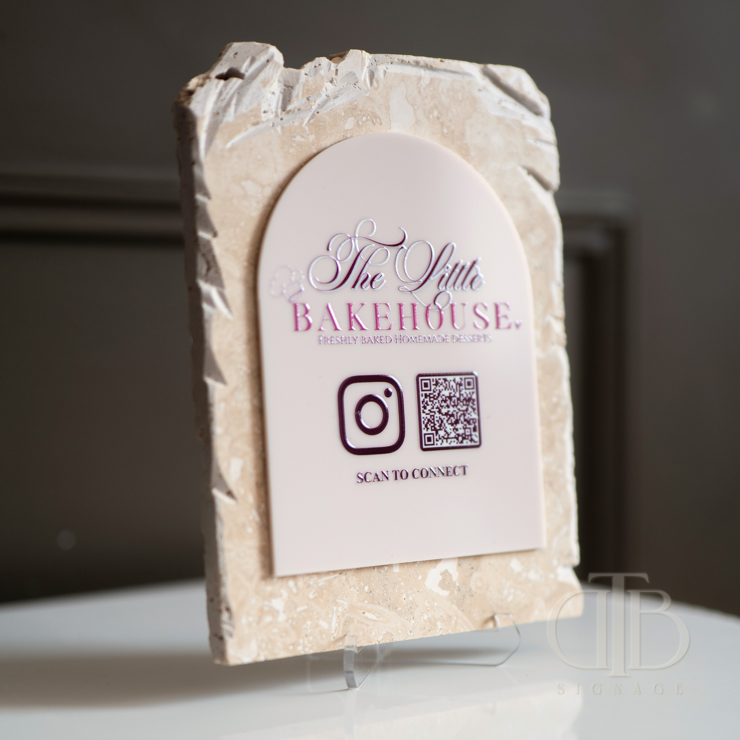 Social Media Sign on Stone and Acrylic