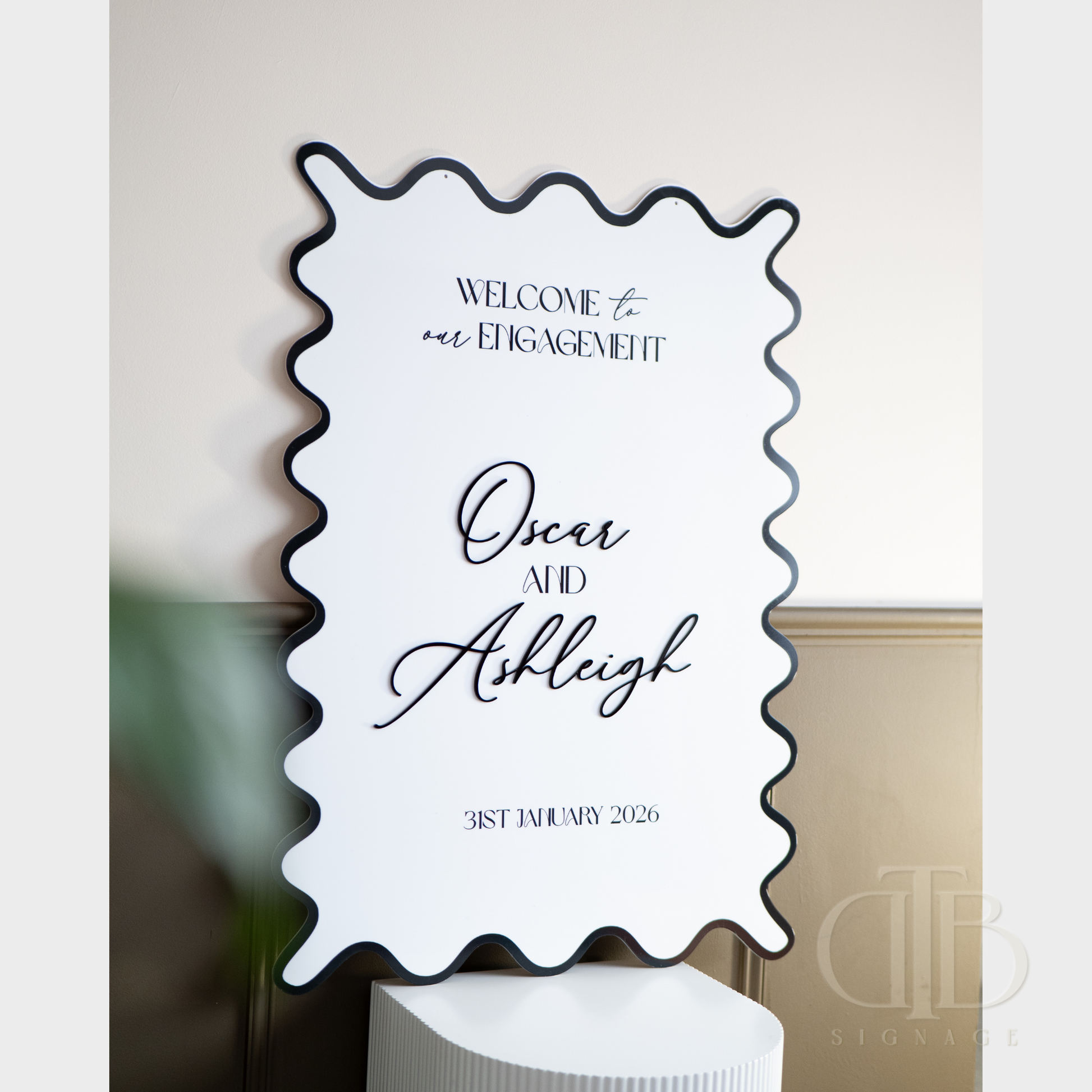 Decorative sign with personalized text on a white background