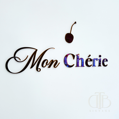 Mon Cherie Signage with Cherry | Baby Shower Signage | Single Layer Acrylic