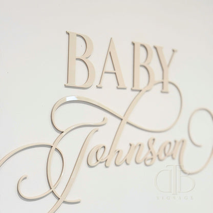 Calligraphic Baby Surname | Signage for Baby Shower | Single Layered Acrylic