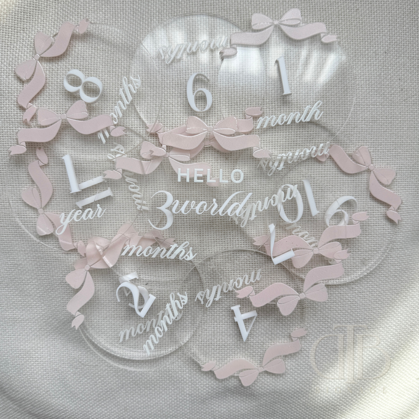 Clear Acrylic Milestone Signage | Birthday Milestone Acrylic Disc | Full Set Monthly Milestone Signs | Baby Photo Props | Birth Announcement Signage | Bow Accent