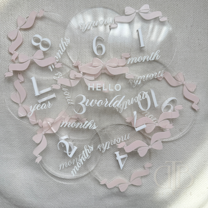 Clear Acrylic Milestone Signage | Birthday Milestone Acrylic Disc | Full Set Monthly Milestone Signs | Baby Photo Props | Birth Announcement Signage | Bow Accent