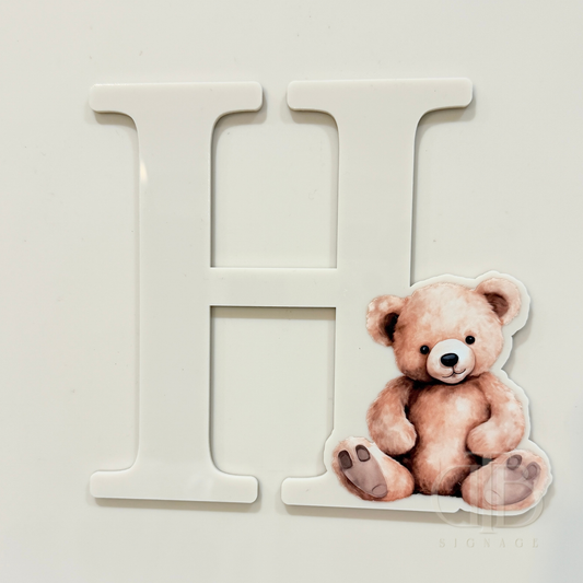 Acrylic H initial with Teddy Bear in UV print