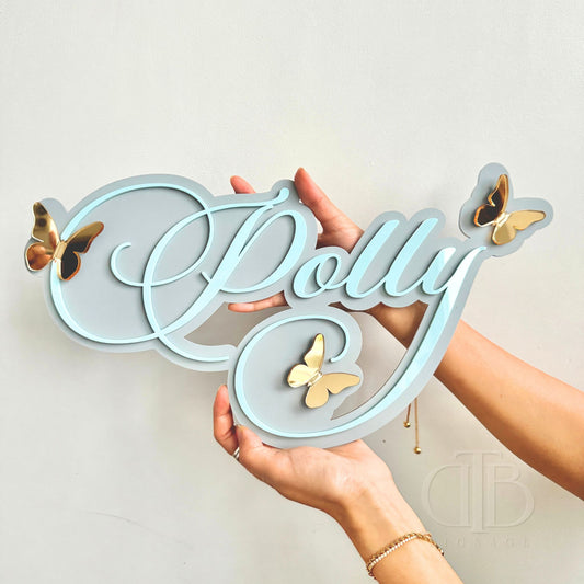 Personalised Nursery Acrylic Signage with 3D Butterfly Accent | Double Layer Acrylic