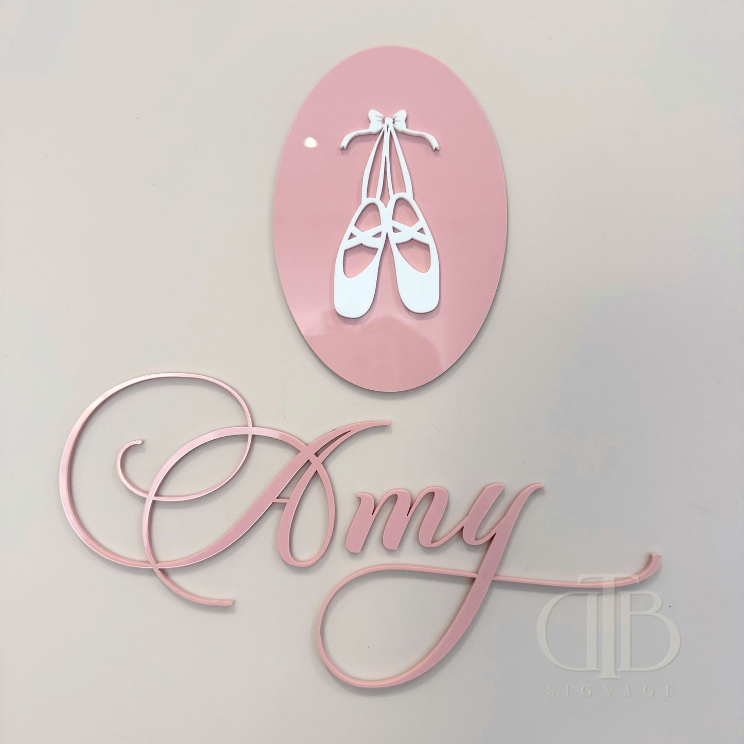Personalised Acrylic Name Signage with Ballet Shoes Plaque | Birthday Signage | Nursery Signage | Single Layer Acrylic
