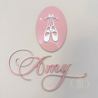 Personalised Acrylic Name Signage with Ballet Shoes Plaque | Birthday Signage | Nursery Signage | Single Layer Acrylic