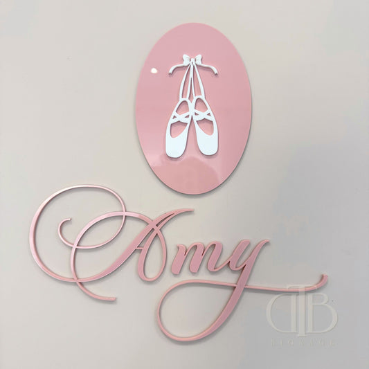 Personalised Acrylic Name Signage with Ballet Shoes Plaque | Birthday Signage | Nursery Signage | Single Layer Acrylic
