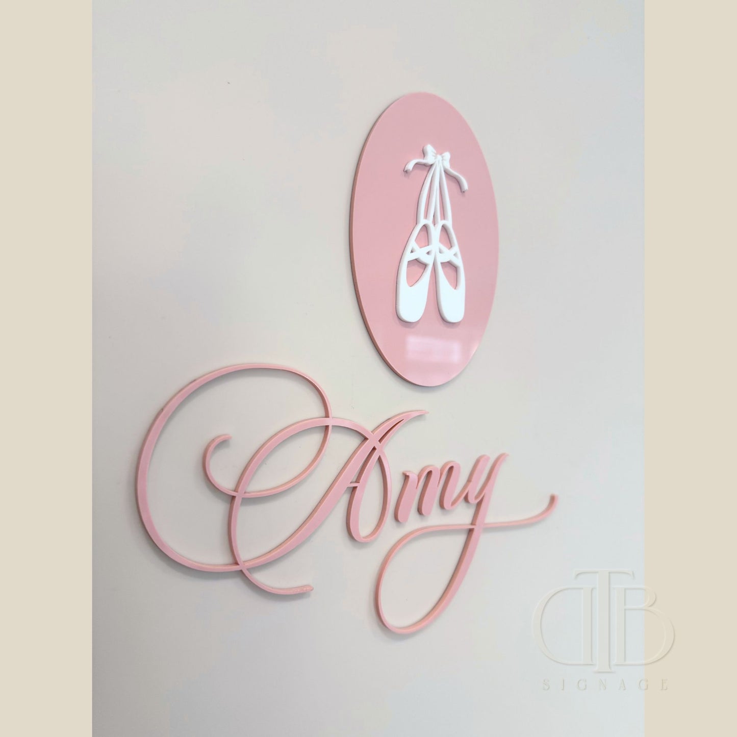 Personalised Acrylic Name Signage with Ballet Shoes Plaque | Birthday Signage | Nursery Signage | Single Layer Acrylic