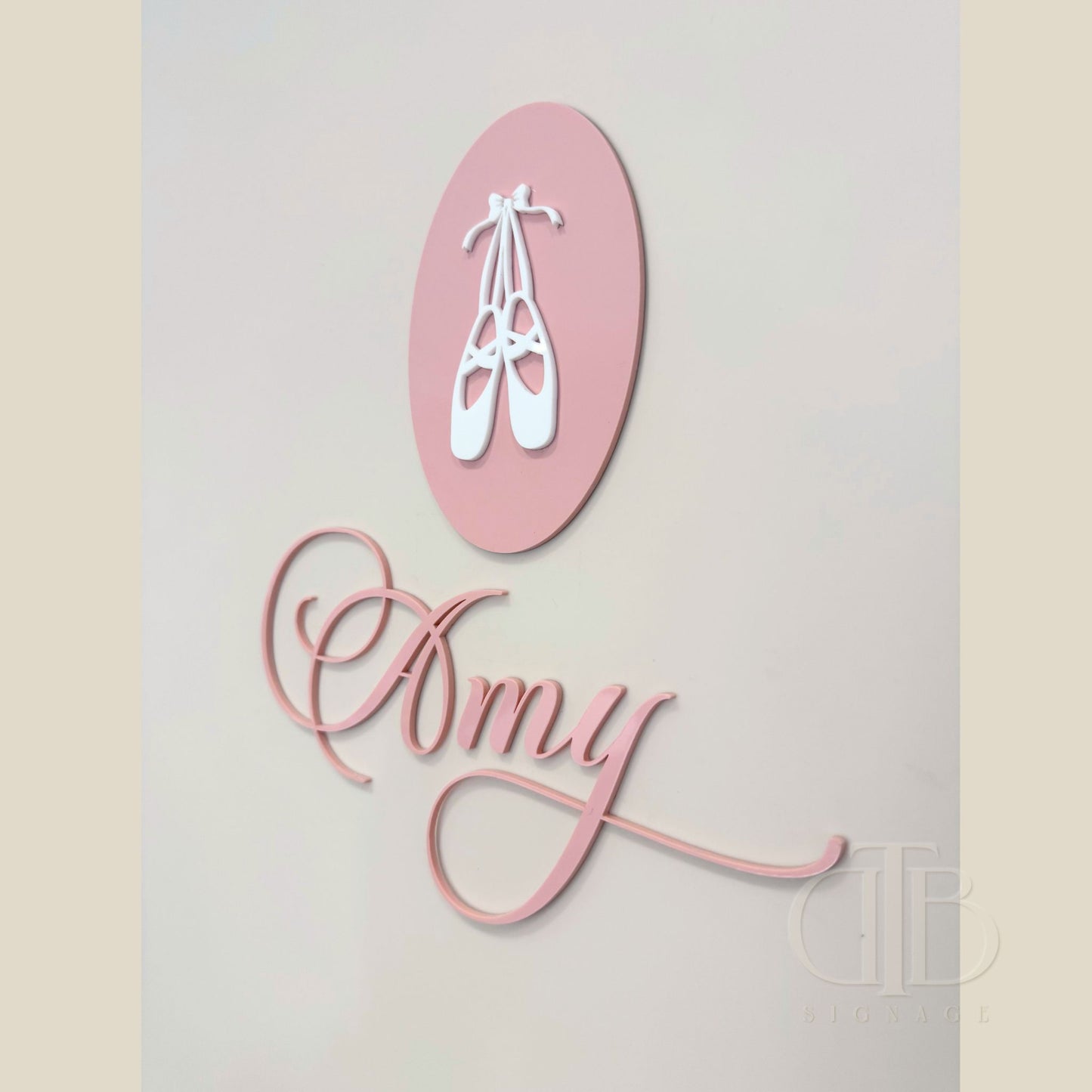Personalised Acrylic Name Signage with Ballet Shoes Plaque | Birthday Signage | Nursery Signage | Single Layer Acrylic