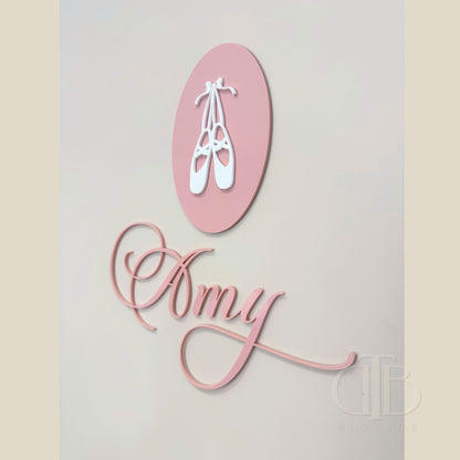 Personalised Acrylic Name Signage with Ballet Shoes Plaque | Birthday Signage | Nursery Signage | Single Layer Acrylic