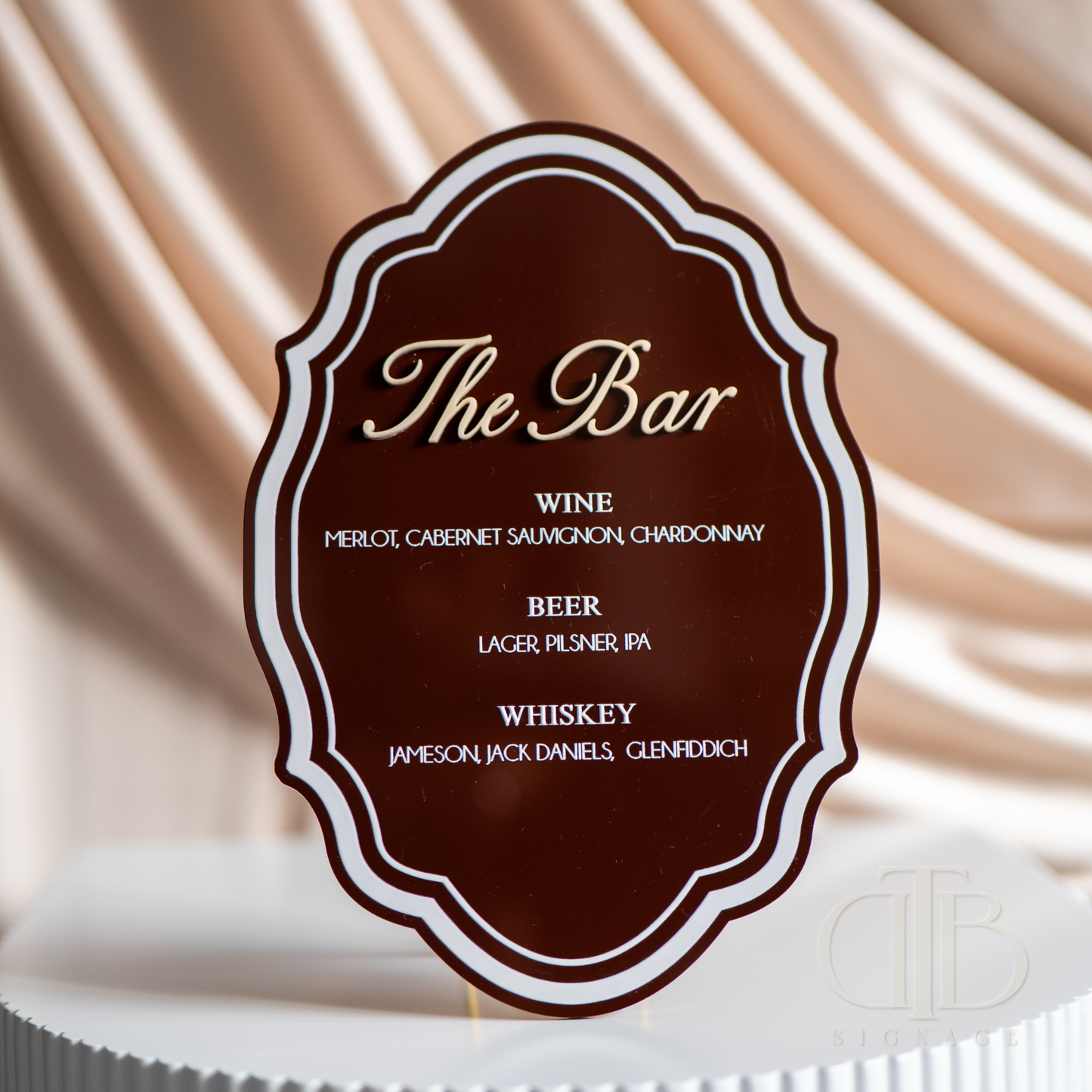 Ornate Acrylic Wedding Bar Menu Signage