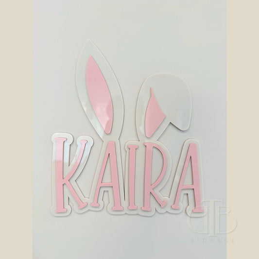 Bunny Name Acrylic Signage | Nursery Signage | Double Layer Acrylic | Baby Pink on Beige