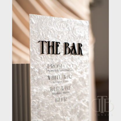 Minimalistic Acrylic Wedding Bar Menu Signage