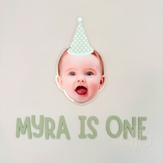 Birthday Signage with Baby Photo | Baby Photo Print on Acrylic | UV Print on Clear Acrylic