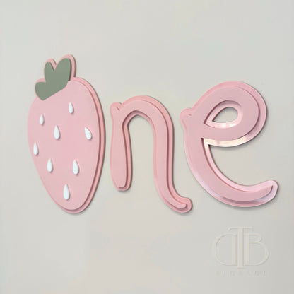 Baby Pink Strawberry ONE Acrylic Signage | Birthday Signage | Berry First Birthday Theme | Double Layer Acrylic
