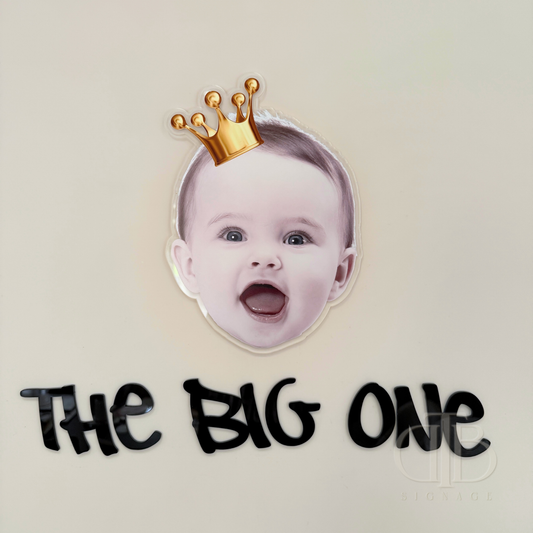 Birthday Signage with Baby Photo | Baby Photo Print on Acrylic | UV Print on Clear Acrylic | Crown Accent
