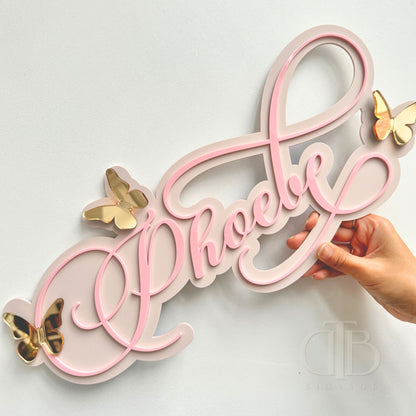 Customised Nursery Acrylic Signage with 3D Butterfly Accent | Double Layer Acrylic