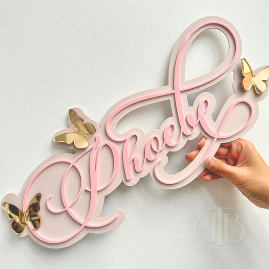 Customised Nursery Acrylic Signage with 3D Butterfly Accent | Double Layer Acrylic