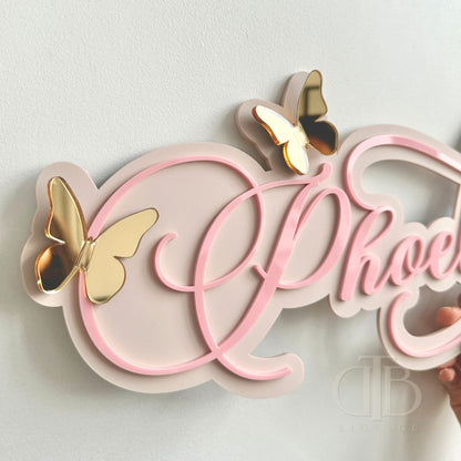 Customised Nursery Acrylic Signage with 3D Butterfly Accent | Double Layer Acrylic