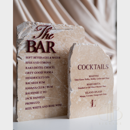 Dual Premium Acrylic Wedding Bar Menu Signage- Natural Stone