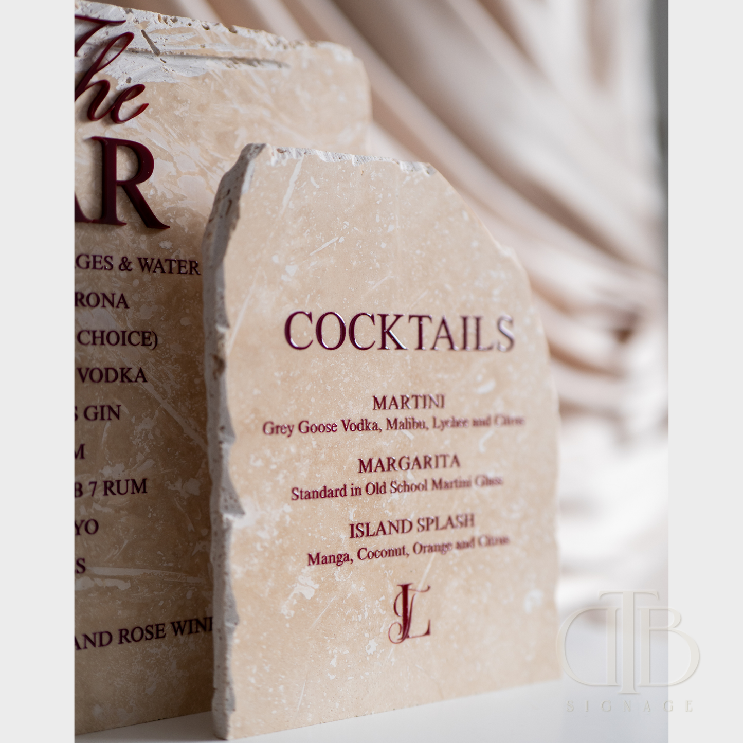 Dual Premium Acrylic Wedding Bar Menu Signage- Natural Stone