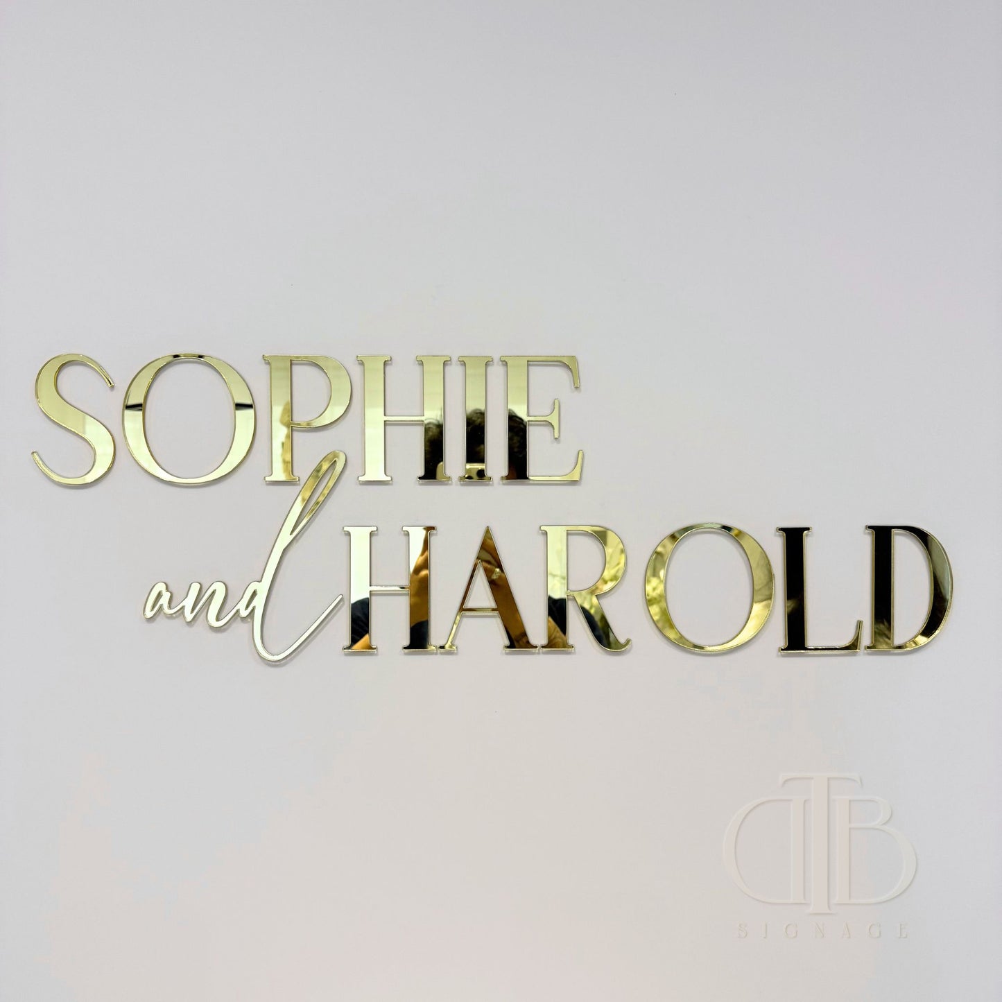 Gold Mirror Acrylic Signage | Name and Name Signage | Wedding Signage | Bridal Signage | Single Layer Acrylic