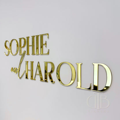 Gold Mirror Acrylic Signage | Name and Name Signage | Wedding Signage | Bridal Signage | Single Layer Acrylic