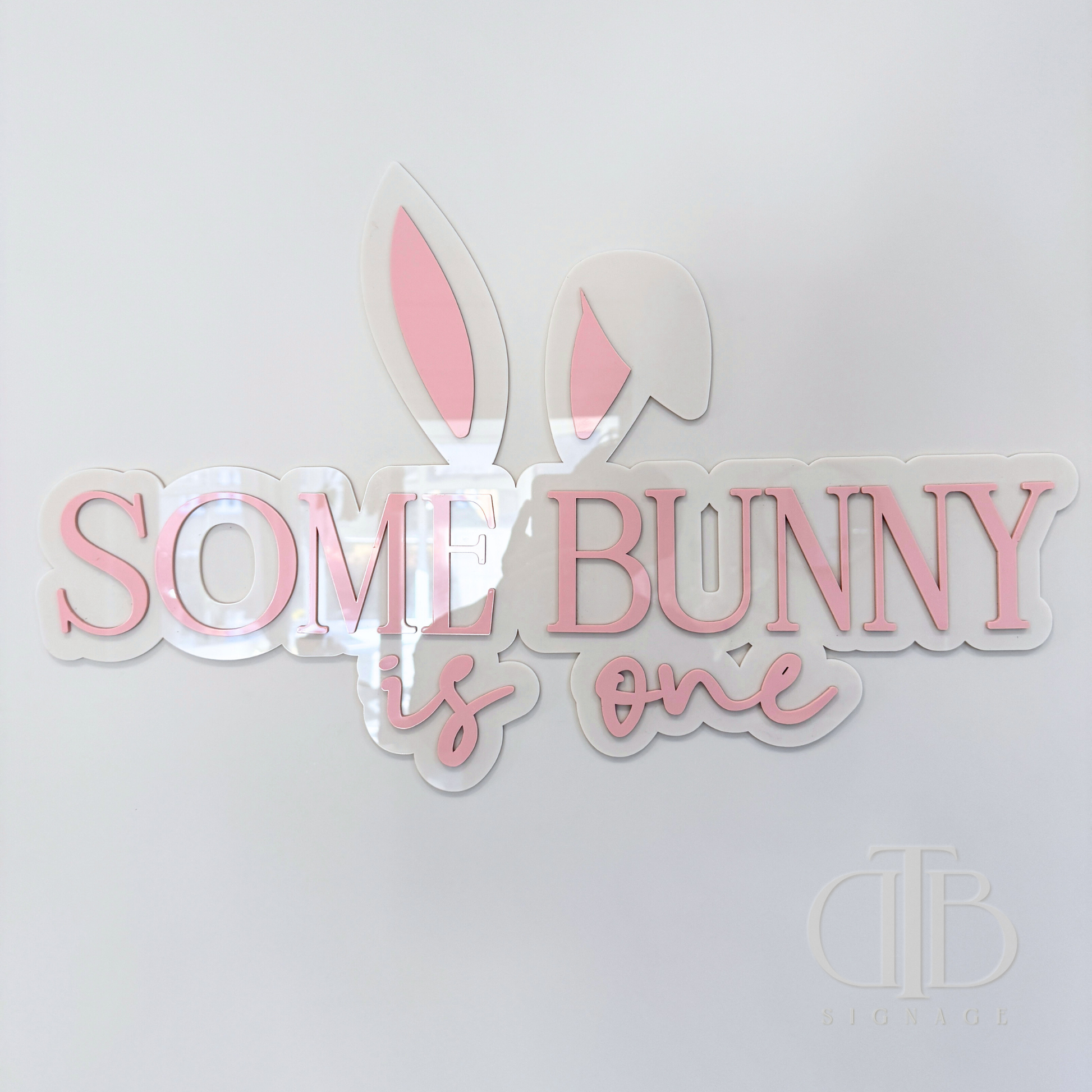 Double Layer Some Bunny is One signage showing gloss effect