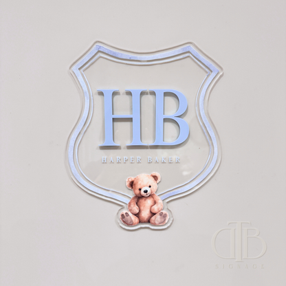 Luxury crest with HB initials, teddy bear UV printed